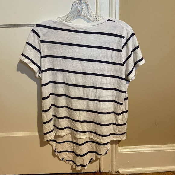 Madewell Women's Striped White and Navy Asymmetrical Top - Picture 3 of 5